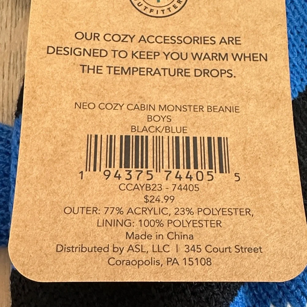 Northeast Outfitters | Kids Cozy Cabin Blue and Black Monster Beanie, OS‎